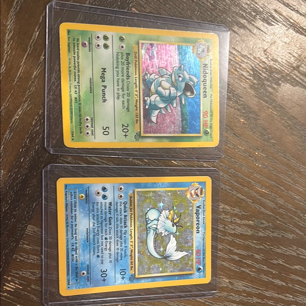 Pokemon Trading Cards - Nidoking and Vaporeon